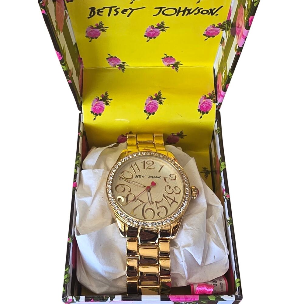 Betsey Johnson Gold Tone Boyfriend Watch Crystal Bezel Large Numbers